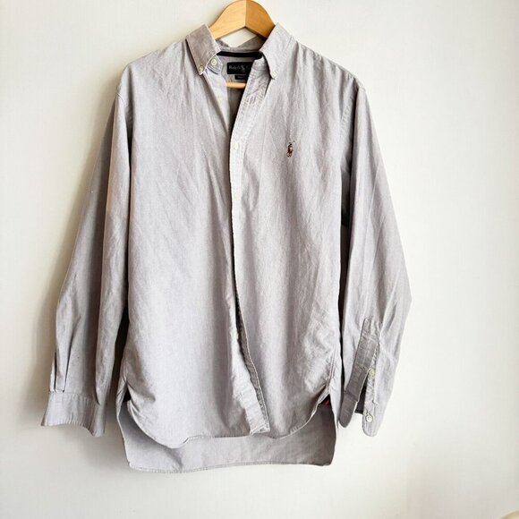 Vintage Ralph Lauren Grey Pony Logo Long Sleeve shirt M - Picture 1 of 8